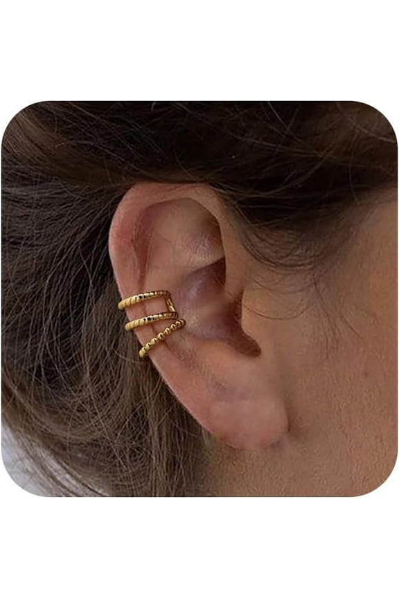 Gold Ear Cuff Earrings For Women 14K Gold Plated Ear Cuffs Non Piercing Clip On Cartilage Earrings Huggie Hoop Earring Jewelry Trendy Hypoallergenic Earring For Women Gift[Z1]