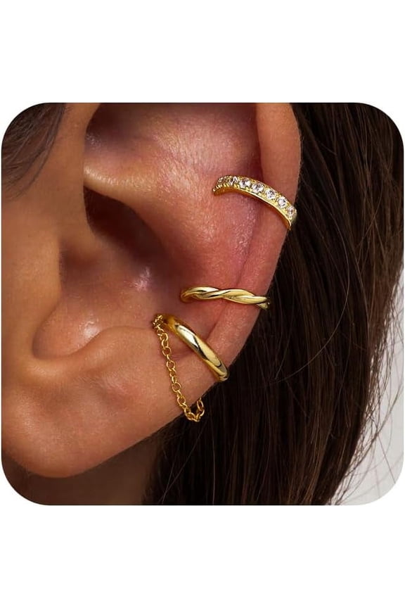 Gold Ear Cuff Earrings For Women 14K Gold Plated Ear Cuffs Non Piercing Clip On Cartilage Earrings Huggie Hoop Earring Jewelry Trendy Hypoallergenic Earring For Women Gift[Z1]