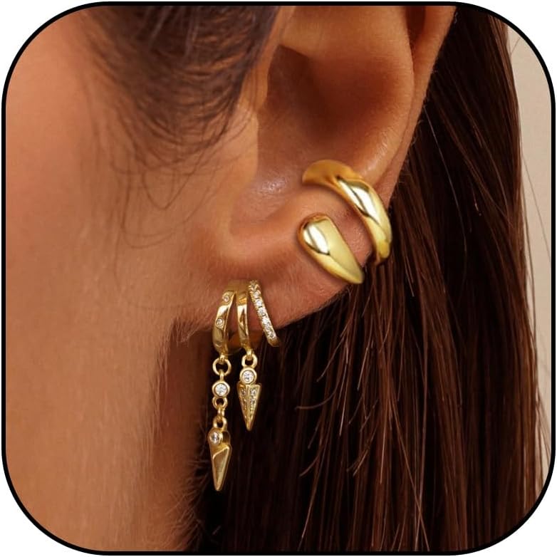 MODRSA Non-Piercing Ear Cuffs For Women - Gold & Silver Fake Cartilage Earrings, Clip-On, 8 Pairs, Hypoallergenic