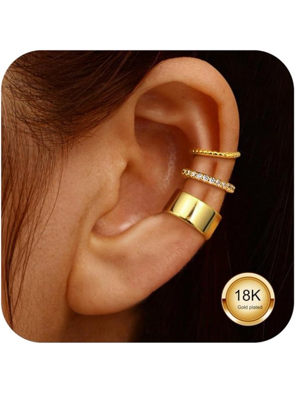 Gold Ear Earrings Piercing Conch Cartilage Helix Earring 18K Gold Earrings Hypoallergenic Ear Earrings Women Men Fine Cuff No Fake Stack Plated Fake CZ Wrap Adjustable Chunky Cuff perfect[r624]