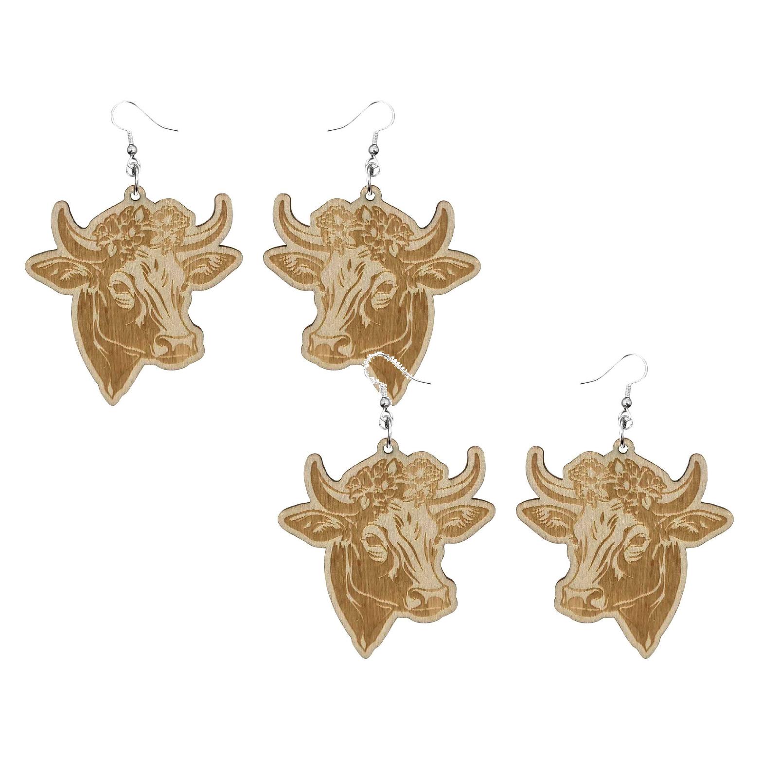 Gold Earings, Highlands Cow Earrings Wooden Alpines Cow Earrings Rural