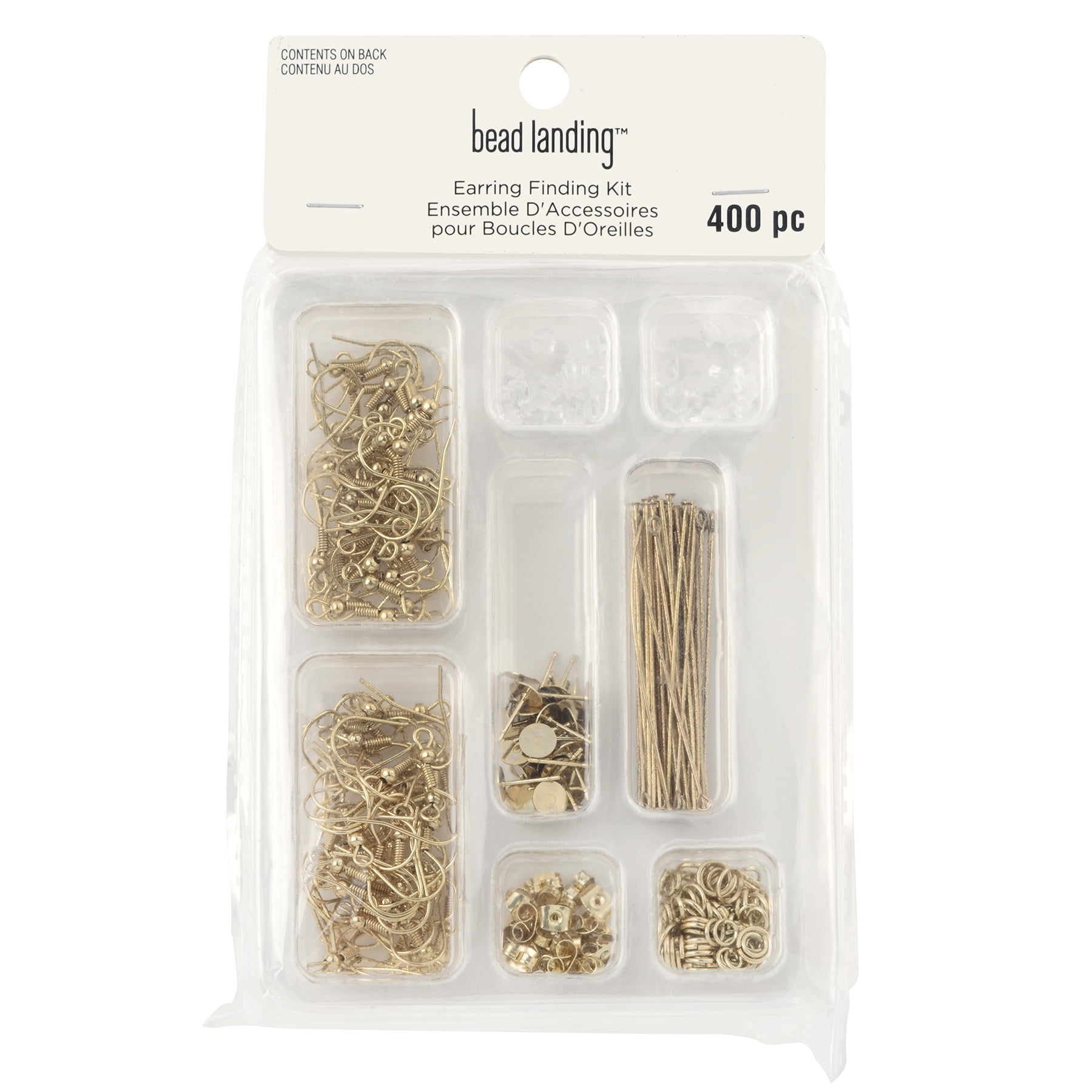 Gold Earring Finding Kit by Bead Landing – 400-Piece Nickel-Free Jewelry Supply Sets with Ear Wires - Posts - Pins - Backs & Jump Rings - 12 Pack