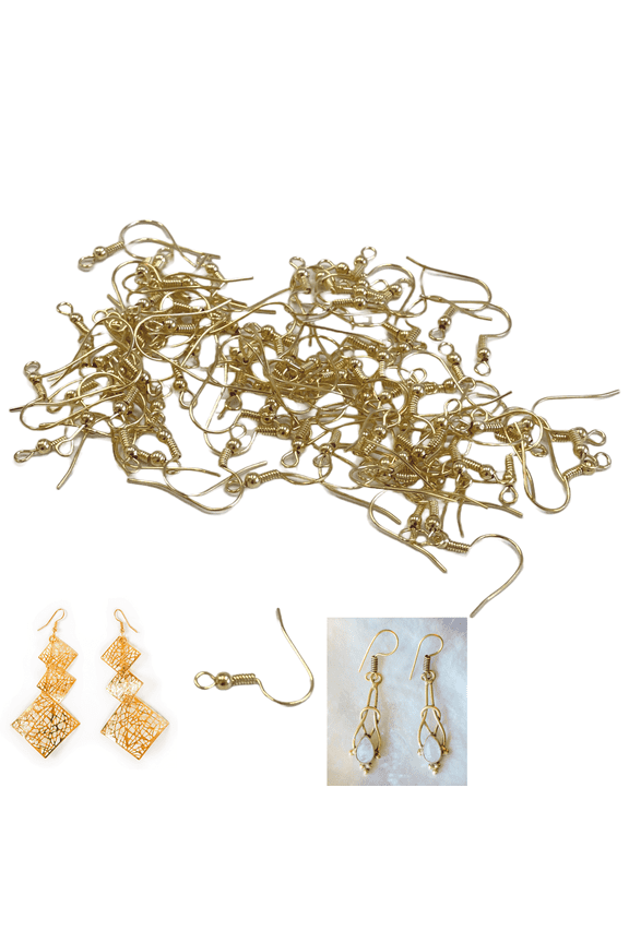 Gold Earring Hooks For Jewelry Making, French Fish Earring Wires Bulk Hypoallergenic, Ball And Coil Ear Wire, DIY Earring Supplies, Gift For Beader, 100 pcs