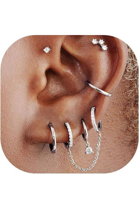 Gold Earrings Set For Women, 14K Gold Plated Stud And Cartilage Earring Sets For Multiple Piercing, Hypoallergenic Stackable Small Gold Huggie Hoop Earrings For Women Jewelry[Z679]