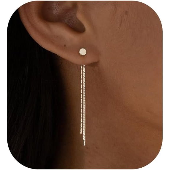 Gold Earrings for Women, 14K Gold Plated Tassel Dangle Earrings for Women Trendy Hypoallergenic Long Chain Earring Dainty Pearl Drop Earrings Elegant Wedding Earring Fashion Jewelry for Womens
