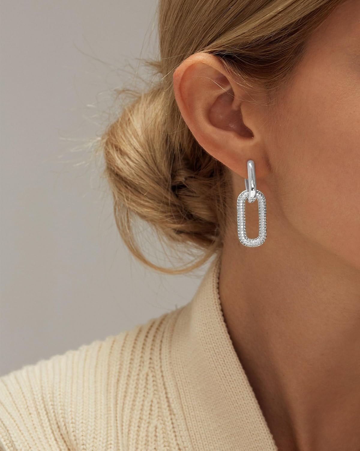 14K Gold Plated Paperclip Chain Link Dangle Earrings For Women - Hypoallergenic Huggie Hoops, Lightweight