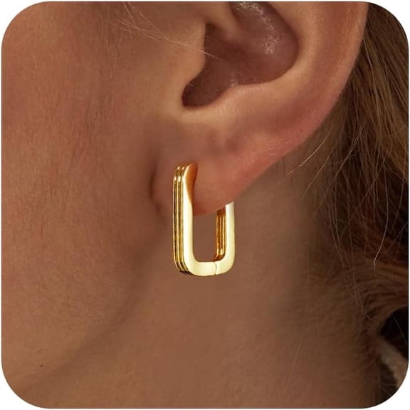 Gold Earrings For Women, Trendy Dainty 14K Gold Plated Dangle Hoops Earrings Simple Stud Chunky Huggie Earrings Lightweight Hypoallergenic Minimalist Aesthetic Gold Jewelry For Women[Z1]