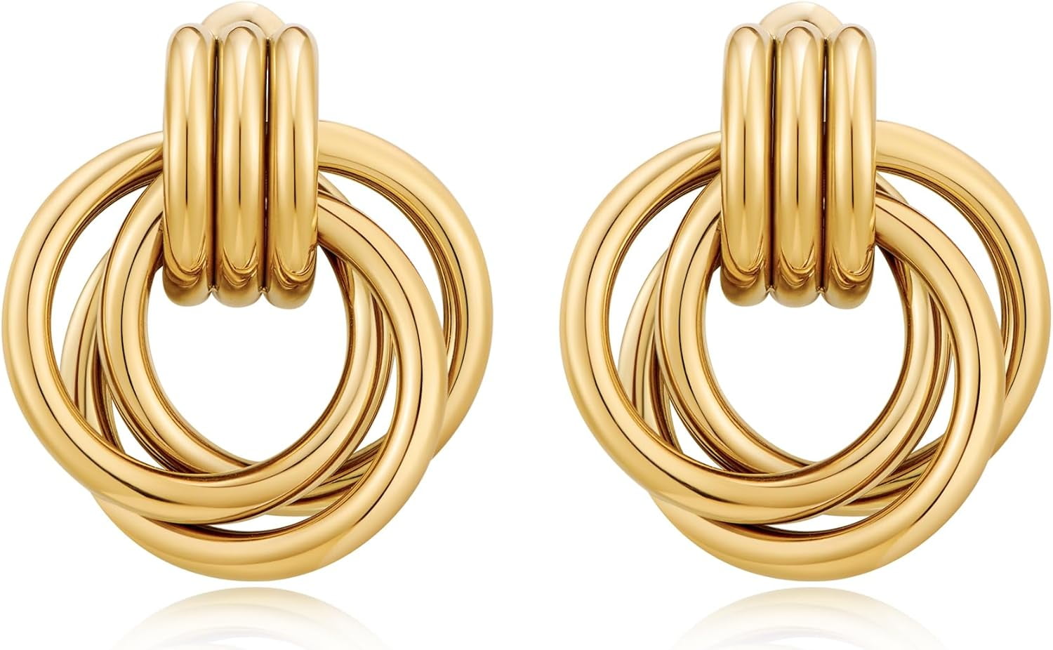 Gold Earrings for Women, Waterproof High-Grade Stainless Steel Non-Allergenic Non-Tarnish Chunky Statement Earrings, Bold Layered Design Jewellery for Daily and Occasion Wear[g372]