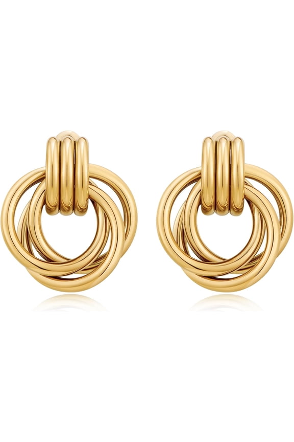 Gold Earrings for Women, Waterproof High-Grade Stainless Steel Non-Allergenic Non-Tarnish Chunky Statement Earrings, Bold Layered Design Jewellery for Daily and Occasion Wear[g372]