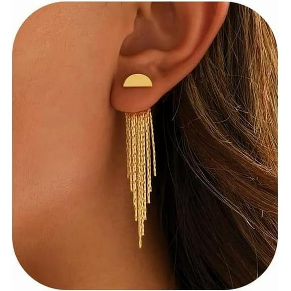 Gold Earrings for Women, 14K Dangle Earrings for Women Trend, Hypoallergenic Gold-Plated Long Tassel Drop Chain Delicate Elegant Earrings