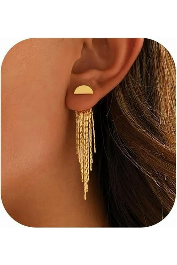 Gold Earrings for Women, 14K Dangle Earrings for Women Trend, Hypoallergenic Gold-Plated Long Tassel Drop Chain Delicate Elegant Earrings