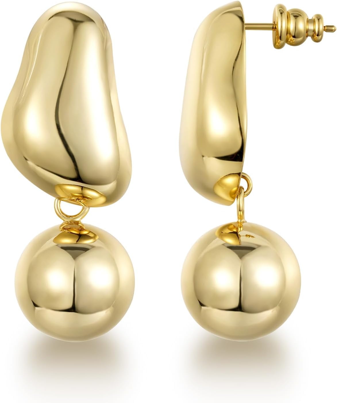 Gold Earrings for Women, 14K Gold Plated Chunky Drop Dangle