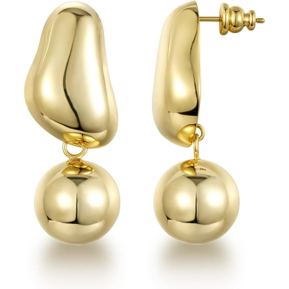 Gold Earrings for Women, 14K Gold Plated Chunky Drop Dangle Earrings Lightweight Statement Hoop Earrings Trendy Jewelry Gifts