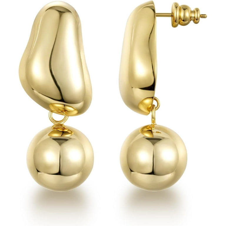 Gold Earrings for Women, 14K Gold Plated Chunky Drop Dangle