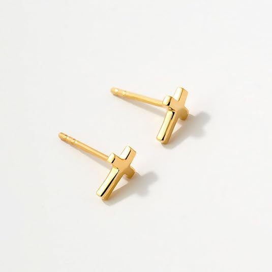Gold Earrings for Women 14K Gold Plated Cross Stud Earring Dainty Minimalist Simple Small Earrings Jewelry Gift for Her