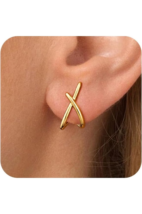 Gold Earrings for Women 14K Gold/Silver Plated Dainty Crossing Stud Minimalist Up-to-date Allergy-Friendly Earrings for Women[e543]