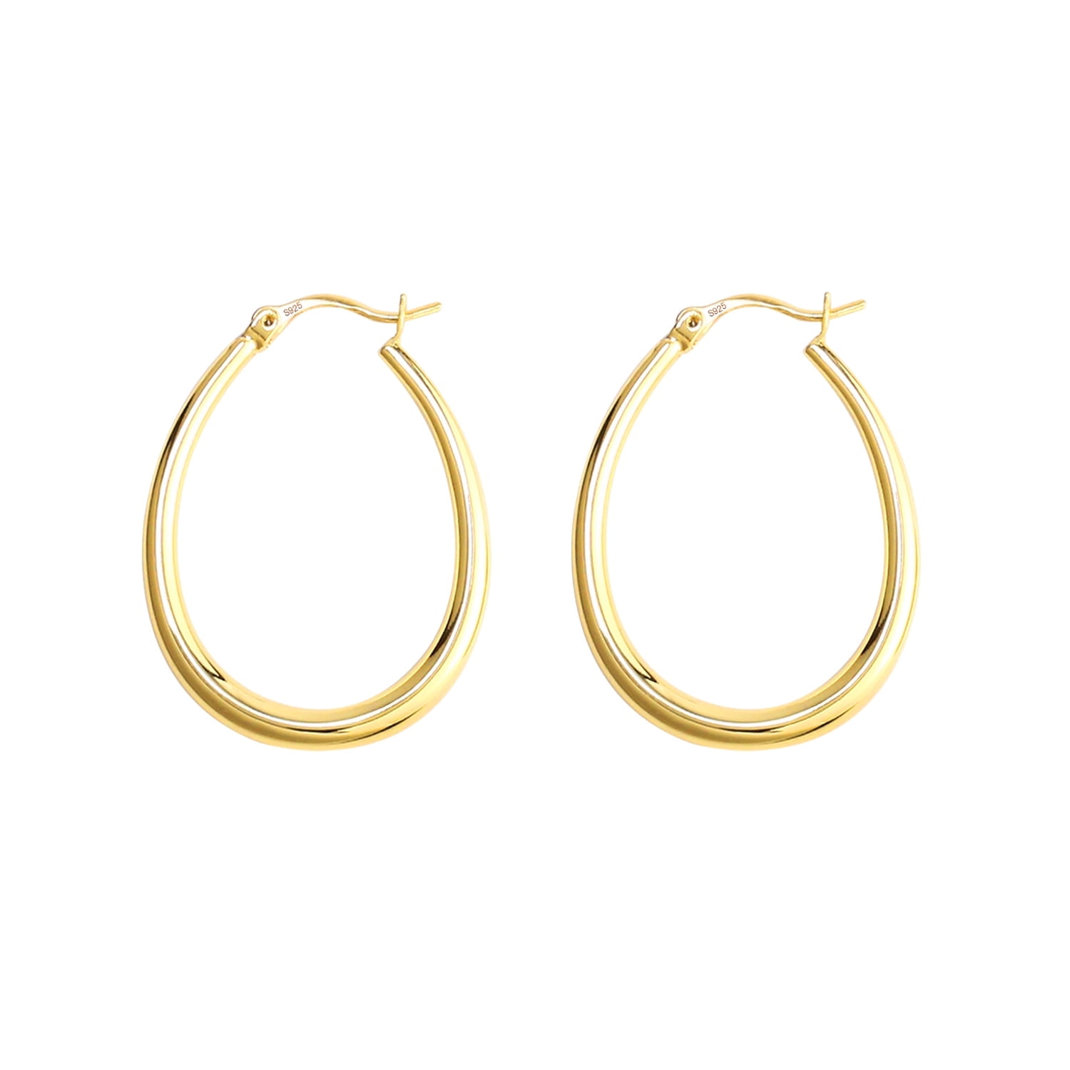 ALEXCRAFT Gold Earrings for Women 14k Plated Oval Chunky Gold Hoop Earring Teardrop Hypoallergenic Jewelry for Women