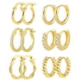 thumbnail image 1 of Gold Plated Earrings for Women, 6 Pairs 14k Gold Hoop Earrings for Women, Hypoallergenic Chunky Gold Earrings Jewelry Set Gifts, 1 of 8