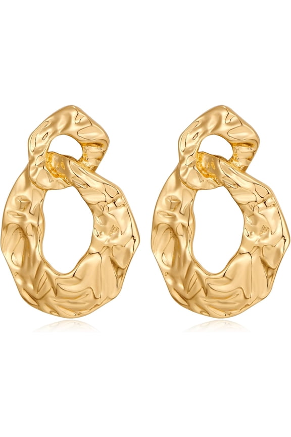 Gold Earrings for Women Gold Plated Geometric Hammered Earrings Dangle Chunky Earrings Fashion Statement Jewelry[q724]
