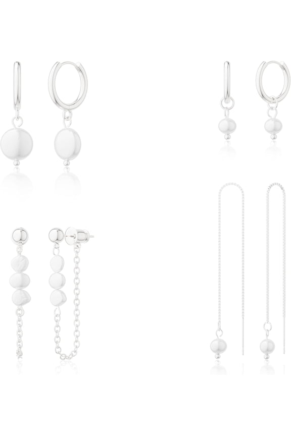 Gold Earrings for Women No Tarnish - Trendy 14K Gold Plated Pearl Hoop Studs Chain Earrings Stacks for Women Wedding Jewelry Gift[t081]