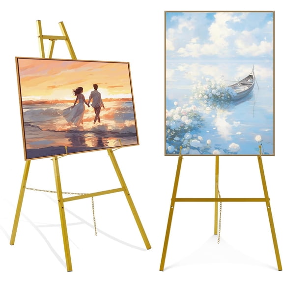 Gold Easel Stand for SignAdjustable Floor Heavy Duty Metal Display Easel for Wedding Signs, Art, Posters, Pictures Welcome Signs 4-Tier Height Commercial Display Easel for Parties & Galleries