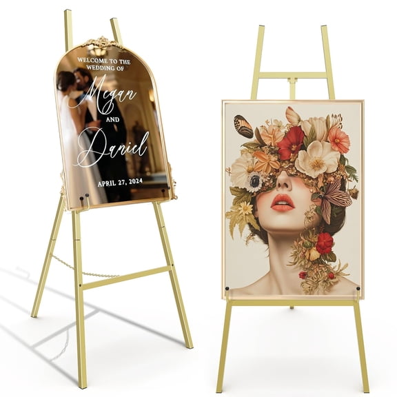 Heavy Duty Gold Easel Stand for Sign, Portable Art Easel for Adults/Kids, Metal Tripod Display for Wedding Signs, Posters, Canvas Painting & Commercial Use