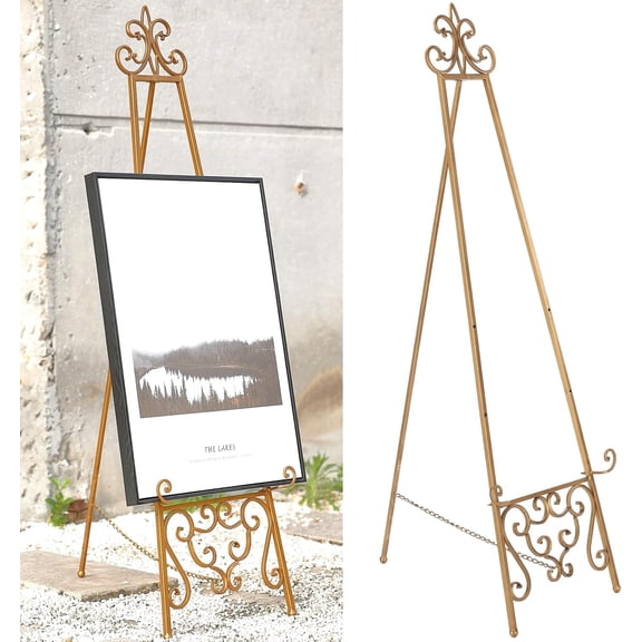 Gold Easel Stand for Sign, Heavy Duty Adjustable Metal Display