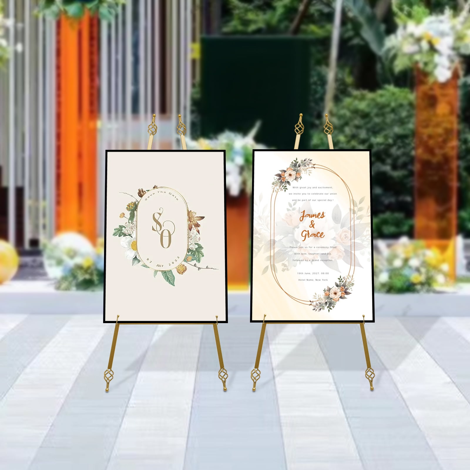 Gold Easel Steel Stand, Poster Easel, Easel Tripod Two Easel Stands For Shopping Malls, Restaurants, Supermarkets