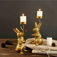 thumbnail image 1 of Easter Gold Candlestick Holder, Standing Bunny Shaped Candle Holder Set with Carved Patterns, Easter Table decor for Holiday Meals, Spring decor for Home to Add Warm Accents,, 1 of 6