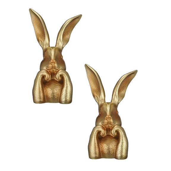 Gold Easter Bunny Decor-9.45in Modern Resin Rabbit Statue for Spring Home Decor,Easter Bunny Figurines for Table Centerpiece&Mantel,Thinking Rabbit Figurine, Rabbit Figurine for Living Room 2pc