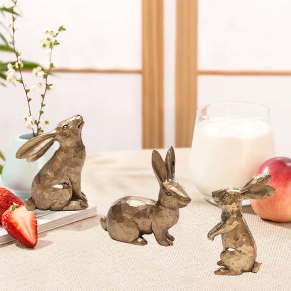 Gold Easter Bunny Decor Figurines, Resin Small Bunny Statue Set of 3, Vintage Easter Rabbit Decorative Table Home Decoration, Spring Tabletop Decor
