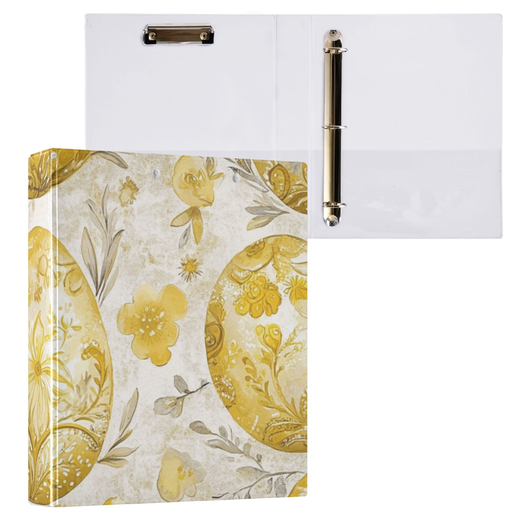 Gold Easter Eggs 3 Ring Binders 1.5 inch Hardcover File Folders with Interior Pockets A4 Size Organizer for School Office Hospital Set of 2