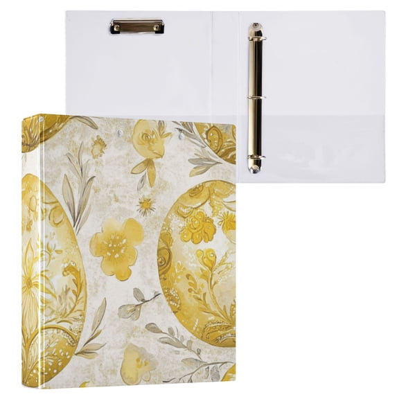 Gold Easter Eggs 3 Ring Binders 1.5 inch Hardcover File Folders with Interior Pockets A4 Size Organizer for School Office Hospital