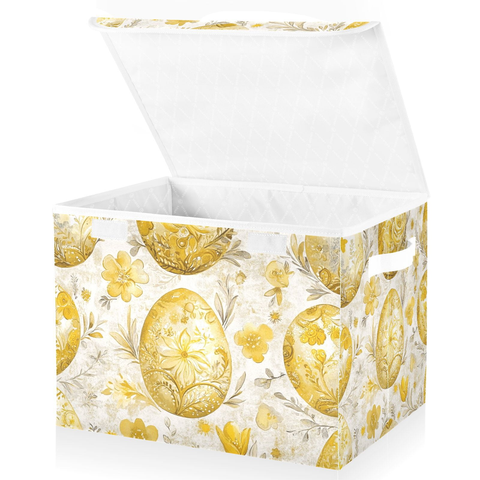 Gold Easter Eggs Storage Basket for Shelves Foldable Container Organizer for Organizing Toys Clothes Books with Handles