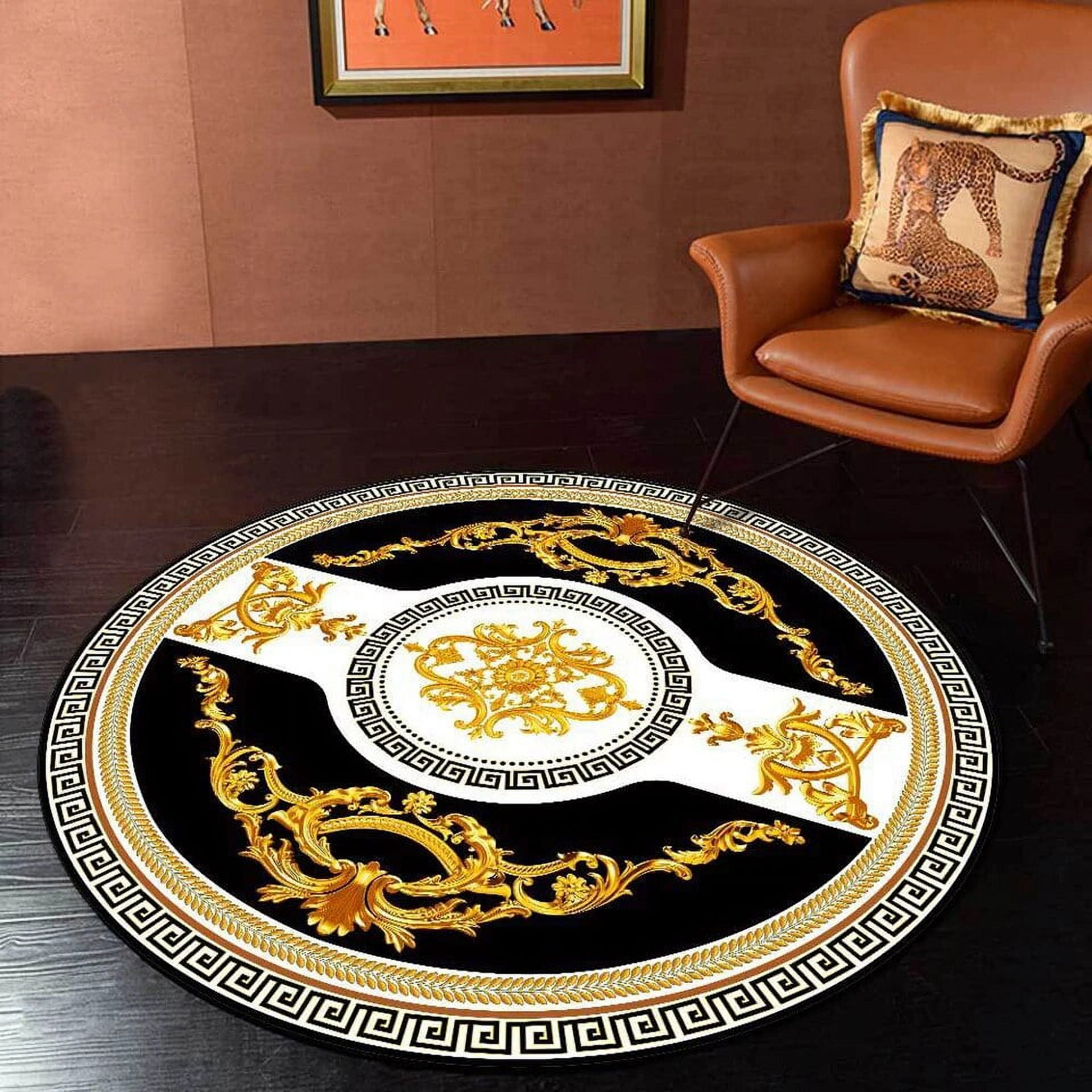 Gold Edge Dark Blue Green Stitching Round Rug Carpet Modern Living Room ...