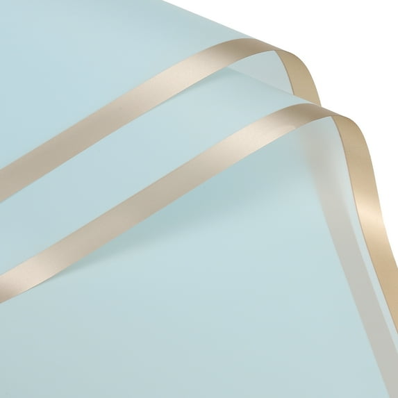 Gold Edge Flower Wrapping Paper Light Blue 22.8x22.8 Inch Waterproof 20 Pack
