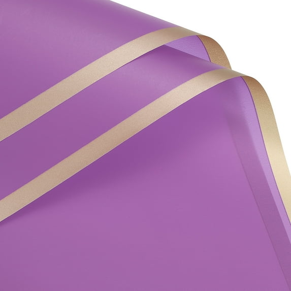 Gold Edge Flower Wrapping Paper Light Purple 22.8x22.8 Inch Waterproof Pack of 10