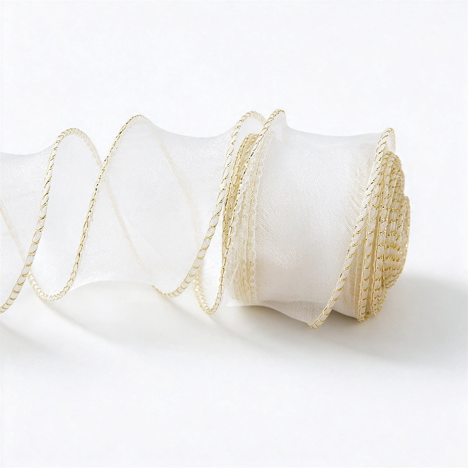 Ivory White Ribbon Gold Edge Organza Ribbon 1inx30ft Ivory White for DIY Bows Gift ...