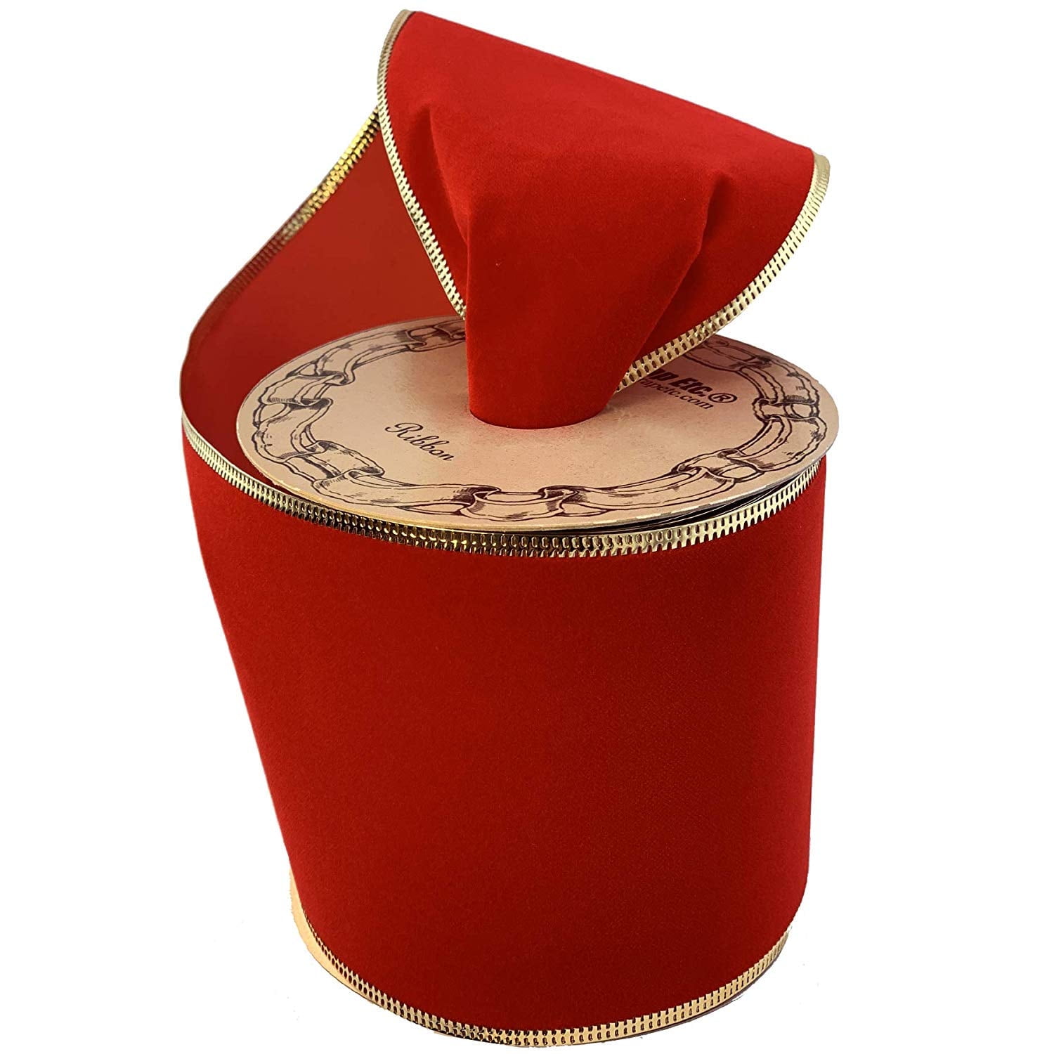 Gold Edge Red Velvet Ribbon - 4" x 10 Yards, Wired Edges, Christmas, Holiday Decor, Garland, Gifts, Wreath, Gift Bow