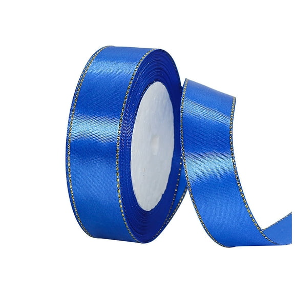 Gold Edge Ribbon Verdsylv Satin Ribbon for Crafts - 25Mm Gold Edge Decorative Fabric, 25 Yard Diy Ribbon for Gift Wrapping, Wedding, and Home Decor, Diy Gift Ribbon, Blue