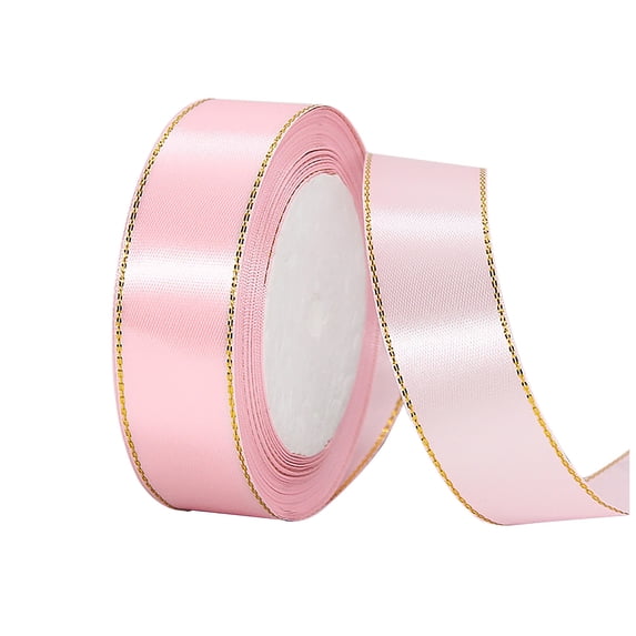 Gold Edge Ribbon Verdsylv Satin Ribbon for Crafts - 25Mm Gold Edge Decorative Fabric, 25 Yard Diy Ribbon for Gift Wrapping, Wedding, and Home Decor, Diy Gift Ribbon, Pink