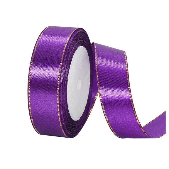 Gold Edge Ribbon Verdsylv Satin Ribbon for Crafts - 25Mm Gold Edge Decorative Fabric, 25 Yard Diy Ribbon for Gift Wrapping, Wedding, and Home Decor, Diy Gift Ribbon, Purple