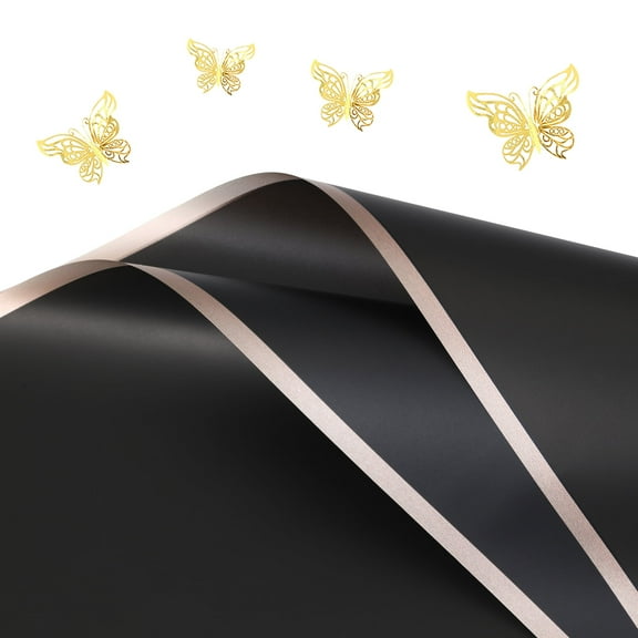 Gold Edge Waterproof Flower Wrapping Paper Including 3D Butterfly Semi Transparent Floral bouquet Gift Packaging paper 20pcs Florist Supplies 22.44 x 22.44 inches