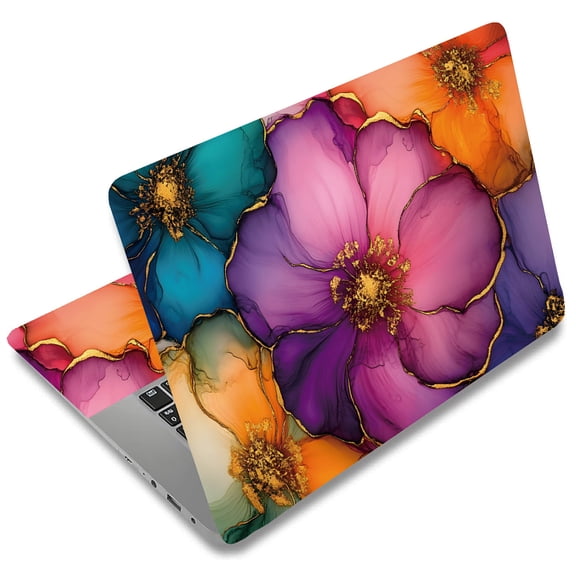 Gold-Edged Flower Laptop Skin Exquisite Laptop Sticker PVC Computer Stickers Dustproof Waterproof Art Decal Protector 12" 13" 13.3" 14" 15" 15.4" 15.6" Notebook Art Decal Purple Orange
