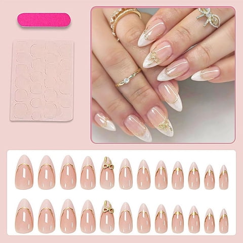 Gold-Edged Nail Art Set with Peel and Apply Design for Effortless Romantic Fingertip Art