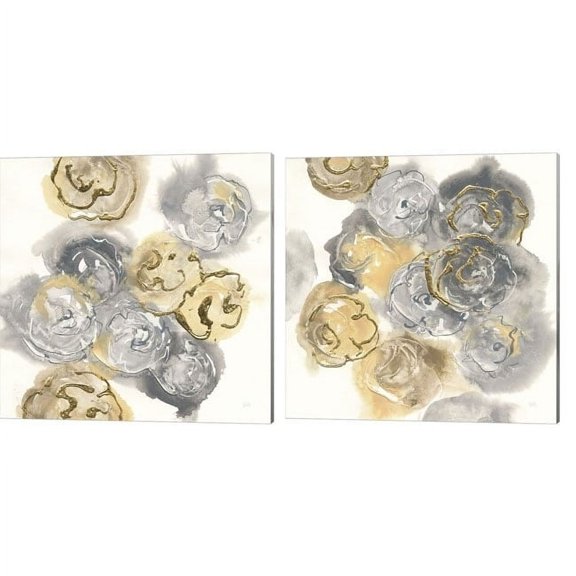 Gold Edged Neutral by Chris Paschke Canvas Art Set of 2 14 inch X 14 inch Each