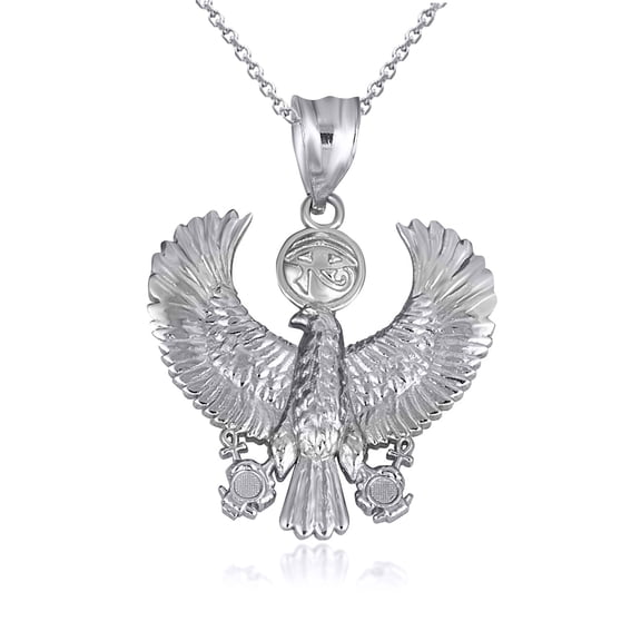 Factory Direct Jewelry Eagle Eye of Horus Wadjet Ankh Pendant Necklace, 14k White Gold, 20 in Rolo Chain, Includes Gift Packaging