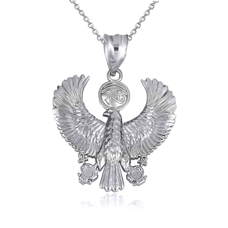 Gold Egyptian Protection Eagle Eye of Horus Wadjet Ankh Pendant Necklace (Available in Yellow/Rose/White Gold) (14K,White Gold,Pendant with 22" chain)