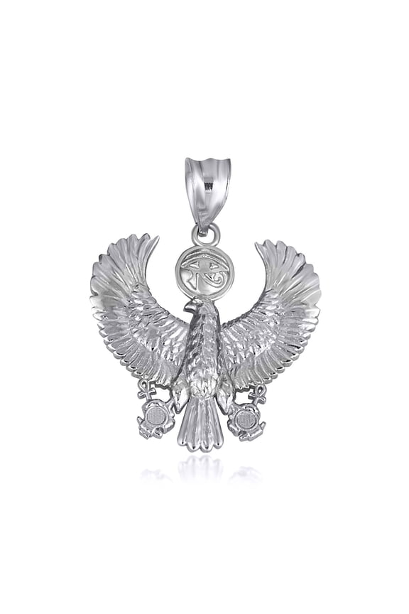 Gold Egyptian Protection Eagle Eye of Horus Wadjet Ankh Pendant Necklace (Available in Yellow/Rose/White Gold) (10K,White Gold,Pendant only)