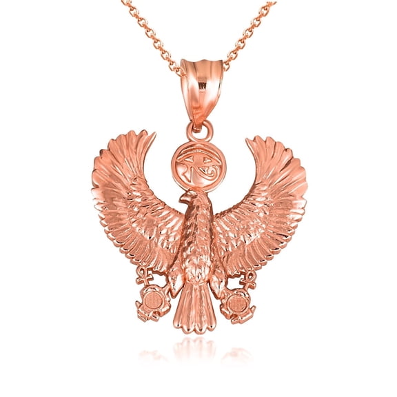 Factory Direct Jewelry Eagle Eye of Horus Wadjet Ankh Pendant Necklace, 14k Rose Gold, Gift Packaging